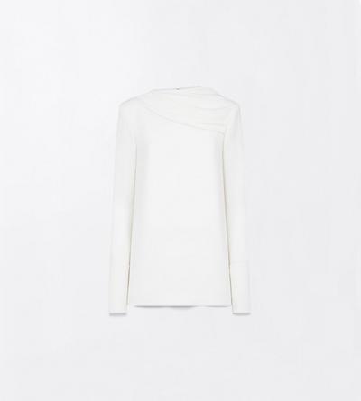 TOM FORD SILK OFF WHITE SILK CREPE LONG SLEEVE DRAPED COLLAR BLOUSE