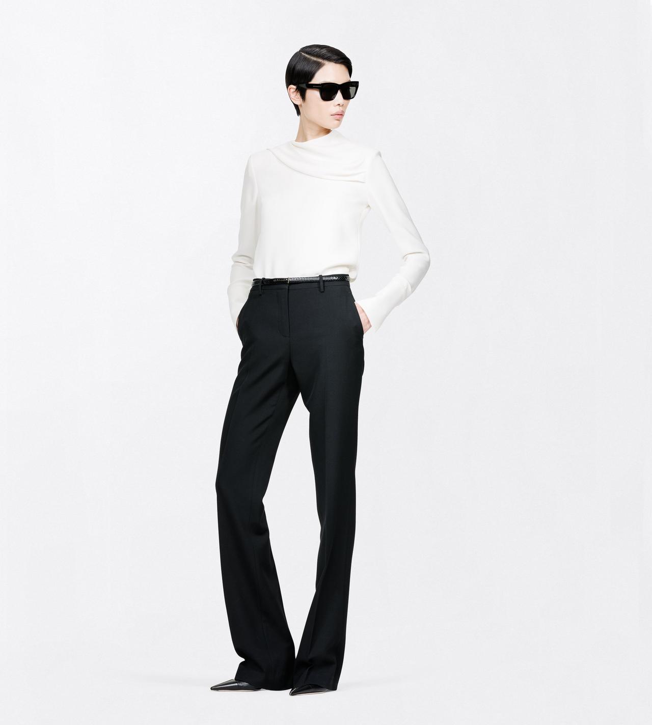 TOM FORD SILK OFF WHITE SILK CREPE LONG SLEEVE DRAPED COLLAR BLOUSE