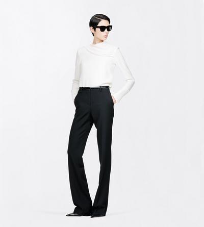 TOM FORD SILK OFF WHITE SILK CREPE LONG SLEEVE DRAPED COLLAR BLOUSE