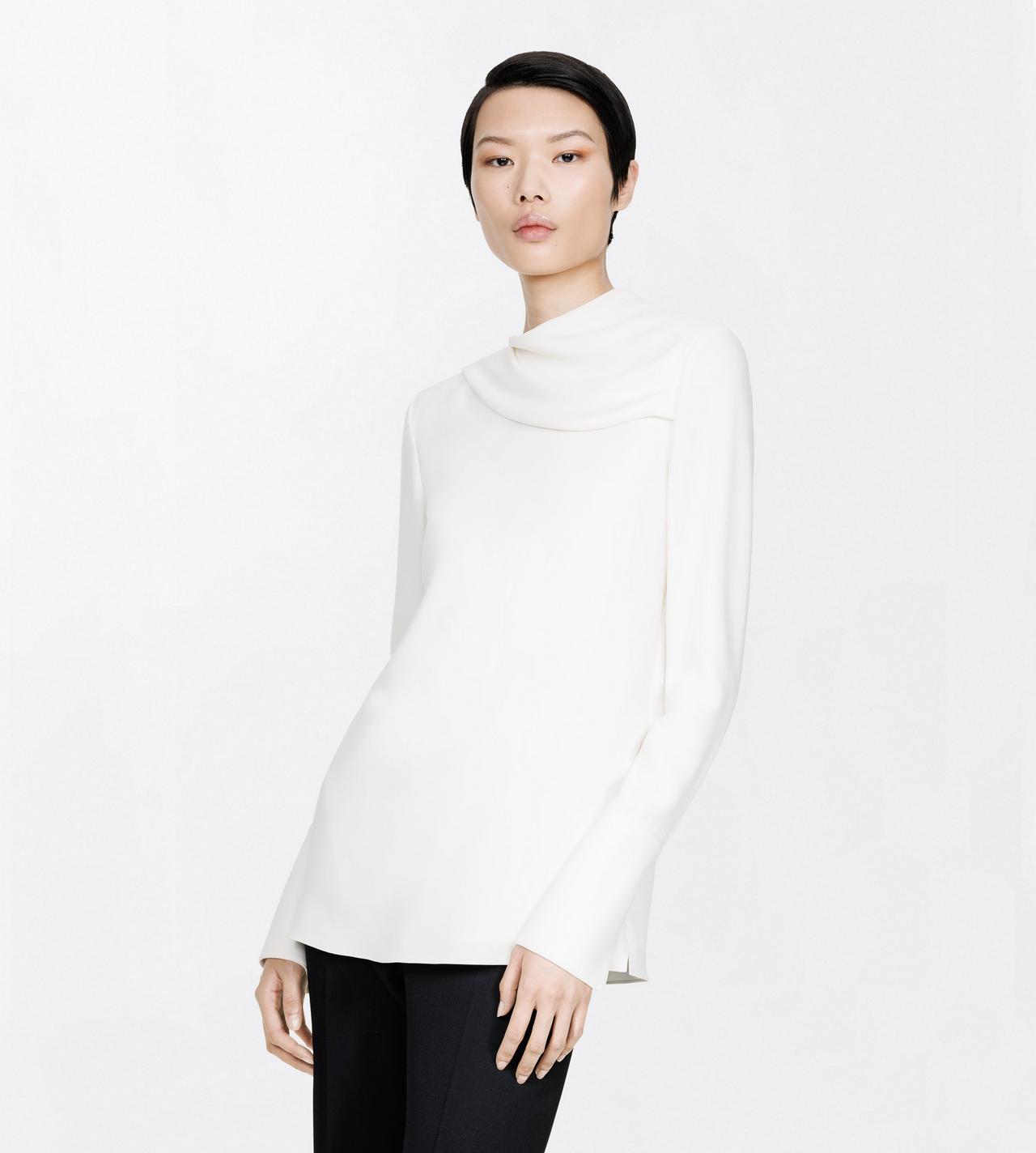 TOM FORD SILK OFF WHITE SILK CREPE LONG SLEEVE DRAPED COLLAR BLOUSE