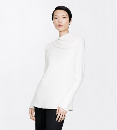 TOM FORD SILK OFF WHITE SILK CREPE LONG SLEEVE DRAPED COLLAR BLOUSE