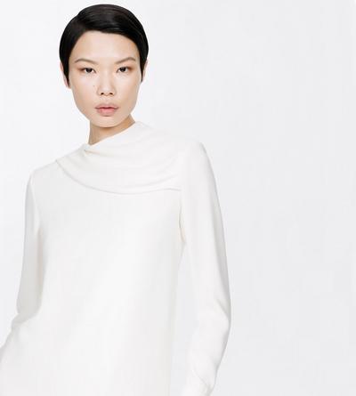 TOM FORD SILK OFF WHITE SILK CREPE LONG SLEEVE DRAPED COLLAR BLOUSE