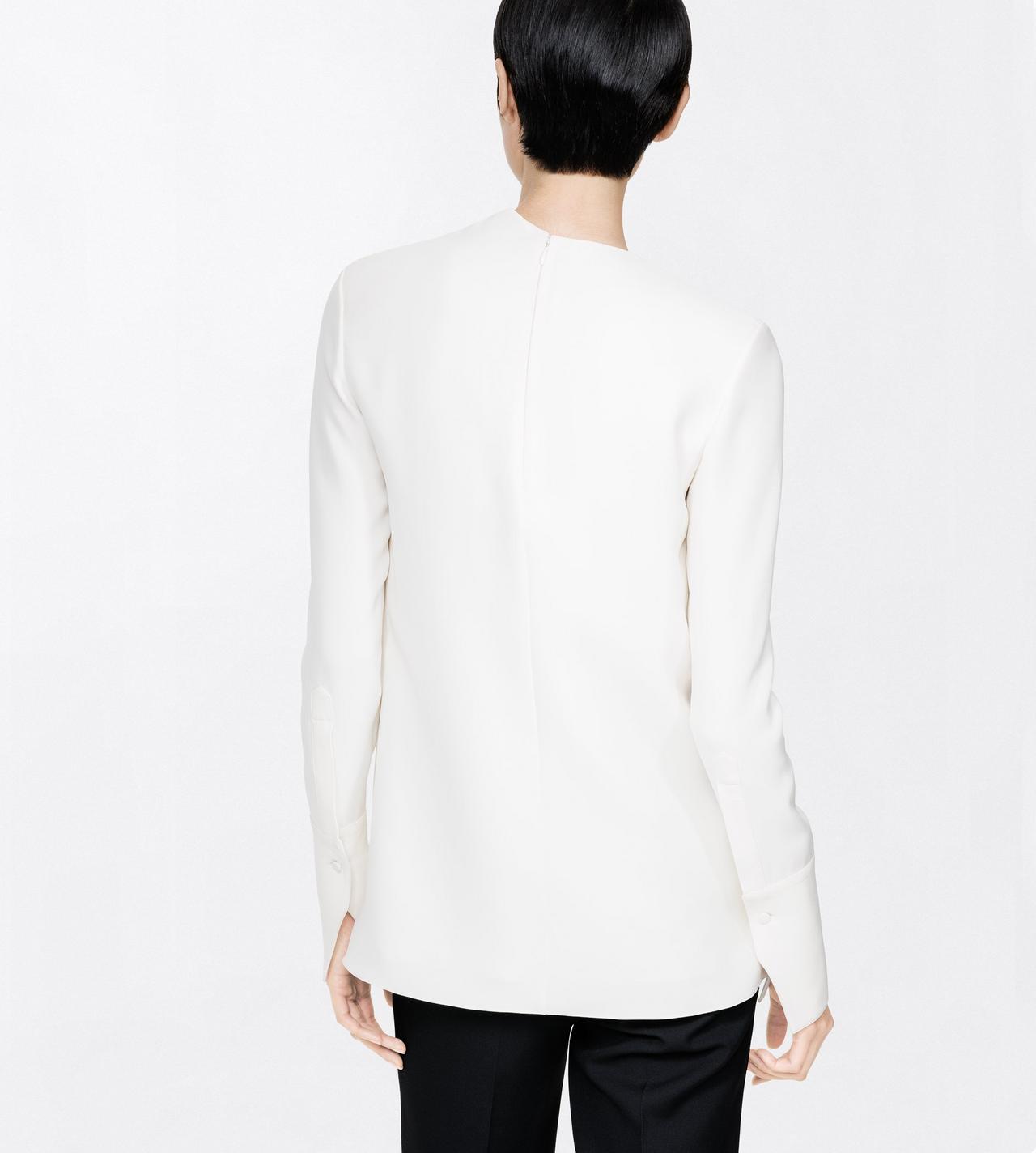 TOM FORD SILK OFF WHITE SILK CREPE LONG SLEEVE DRAPED COLLAR BLOUSE