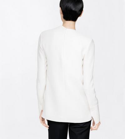 TOM FORD SILK OFF WHITE SILK CREPE LONG SLEEVE DRAPED COLLAR BLOUSE