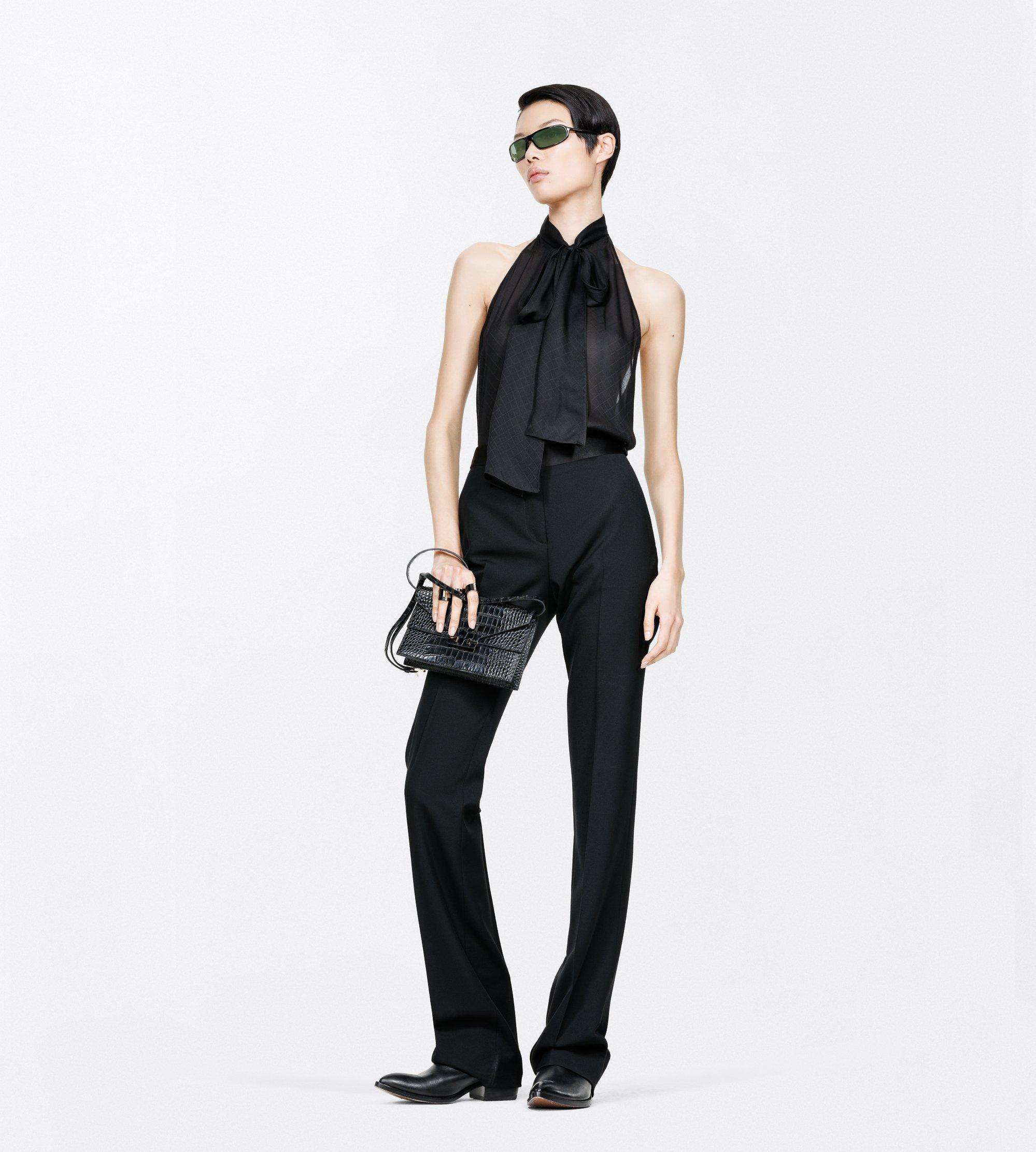 TF MONOGRAM SILK CHIFFON HALTERNECK LAVALLIERE TOP WITH OPEN BACK