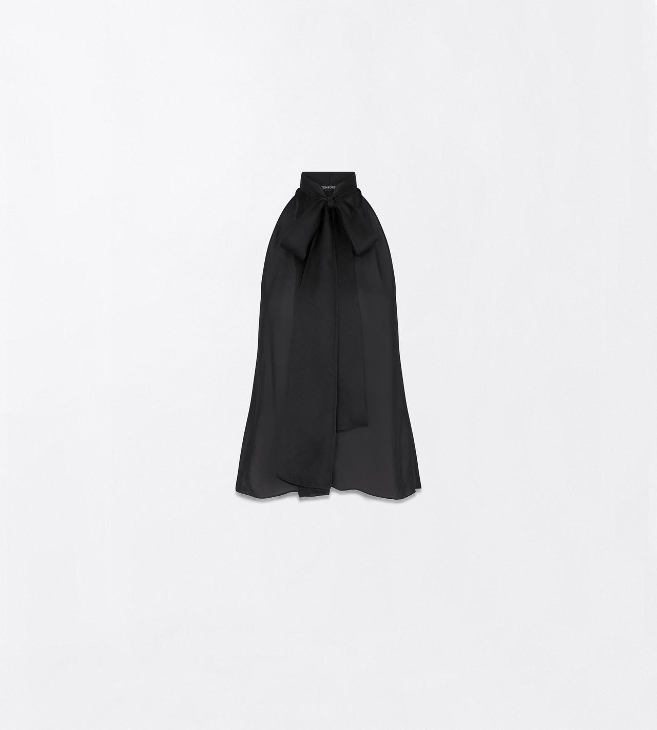 TOM FORD SILK BLACK TF MONOGRAM SILK CHIFFON HALTERNECK LAVALLIERE TOP WITH OPEN BACK
