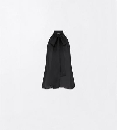 TOM FORD SILK BLACK TF MONOGRAM SILK CHIFFON HALTERNECK LAVALLIERE TOP WITH OPEN BACK