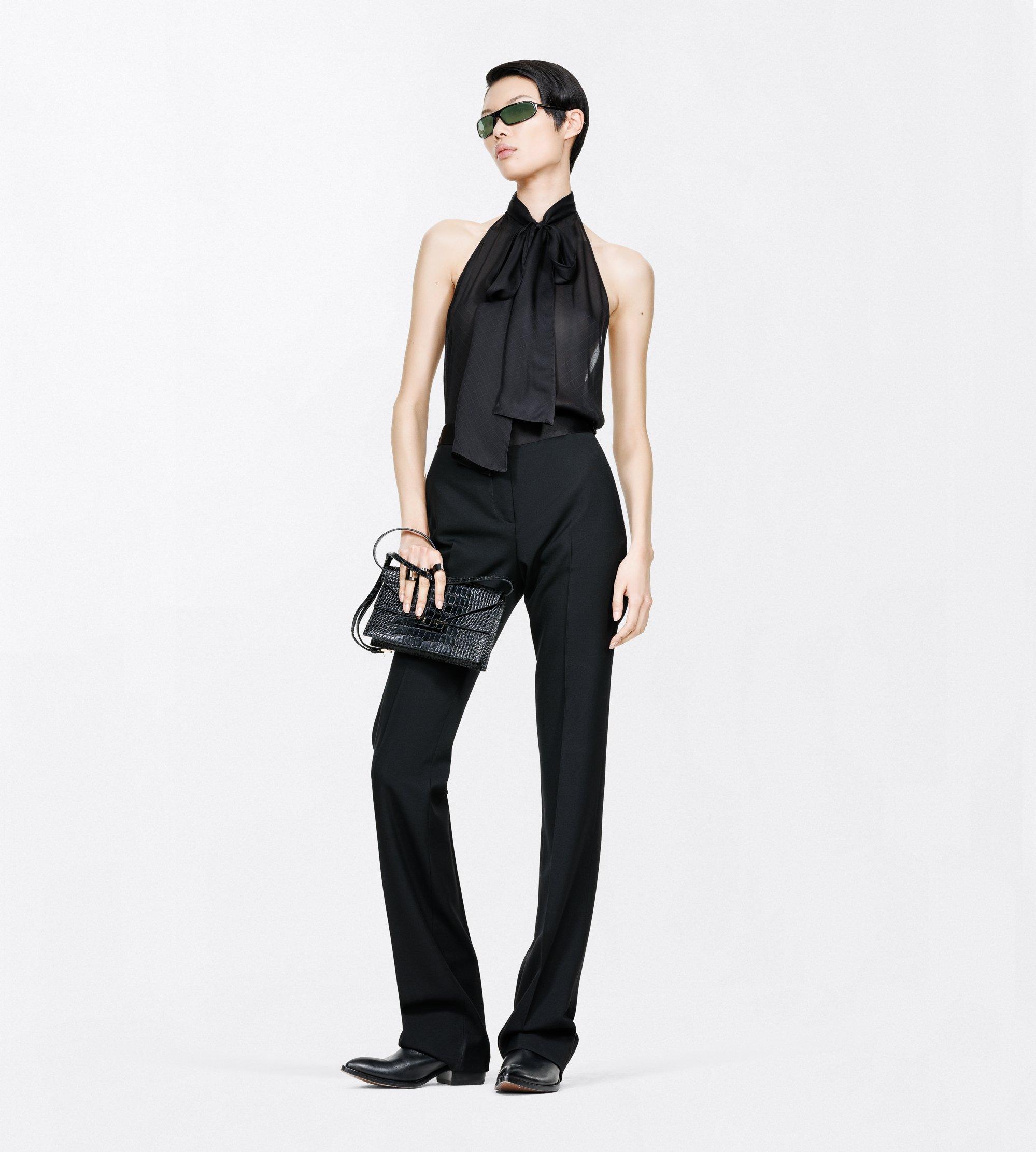 TF MONOGRAM SILK CHIFFON HALTERNECK LAVALLIERE TOP WITH OPEN BACK