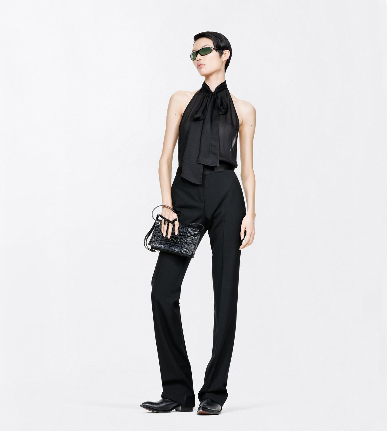 TOM FORD SILK BLACK TF MONOGRAM SILK CHIFFON HALTERNECK LAVALLIERE TOP WITH OPEN BACK