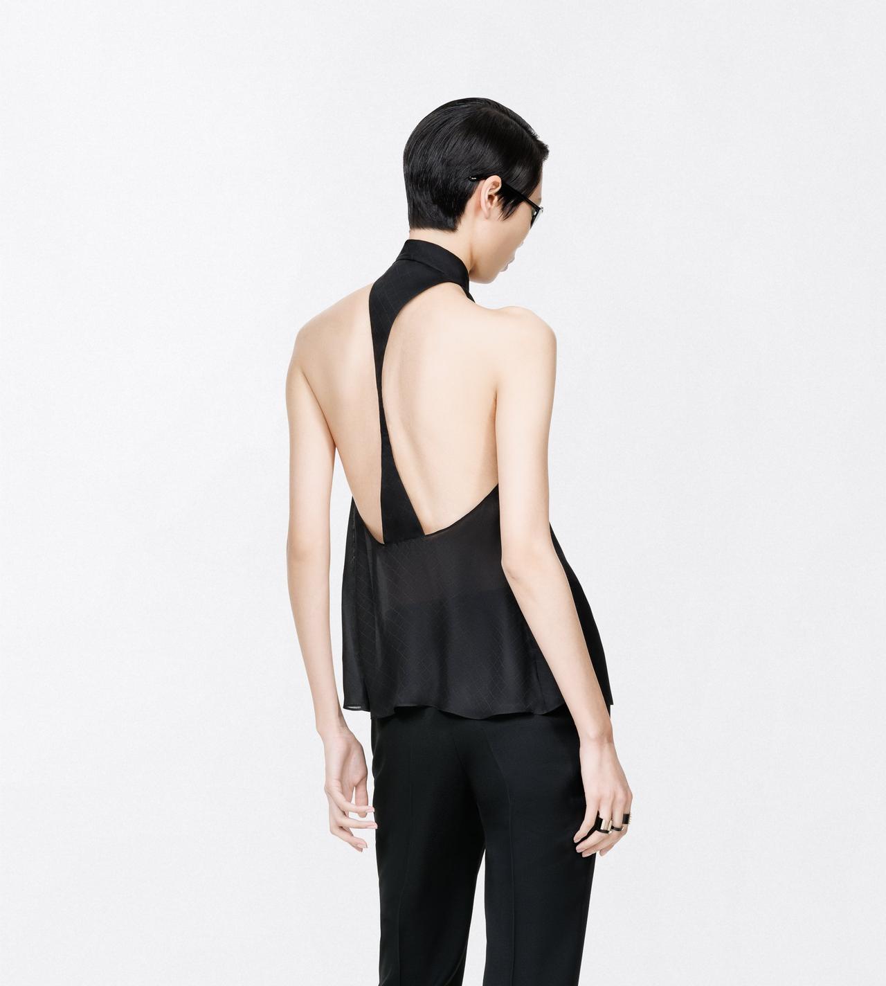 TOM FORD SILK BLACK TF MONOGRAM SILK CHIFFON HALTERNECK LAVALLIERE TOP WITH OPEN BACK