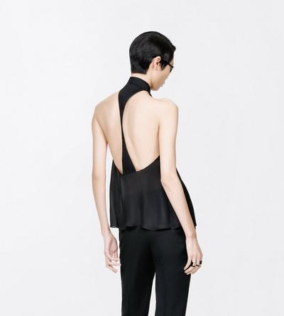 TOM FORD SILK BLACK TF MONOGRAM SILK CHIFFON HALTERNECK LAVALLIERE TOP WITH OPEN BACK