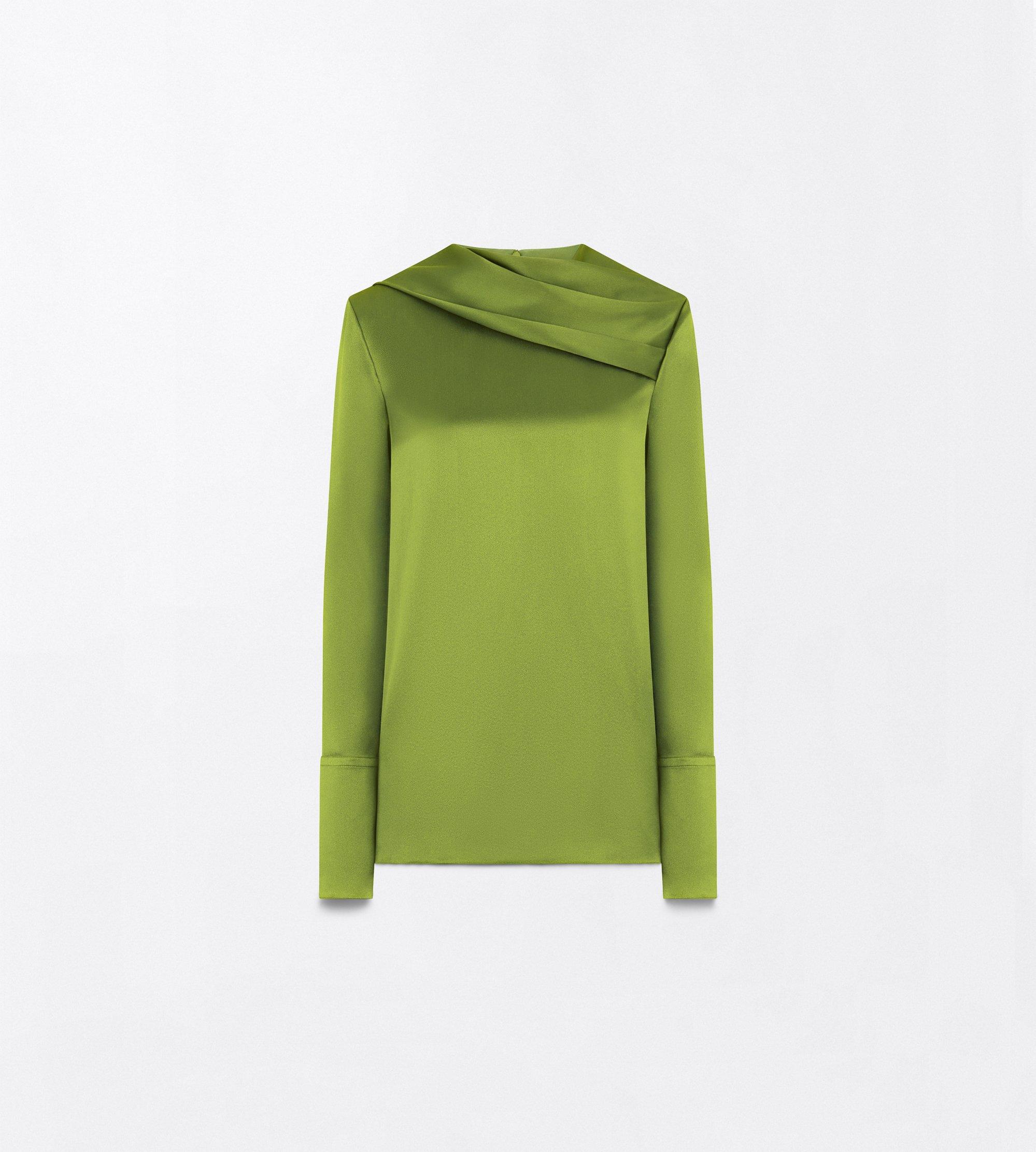 STONEWASHED SILK GEORGETTE LONG SLEEVE DRAPED COLLAR BLOUSE