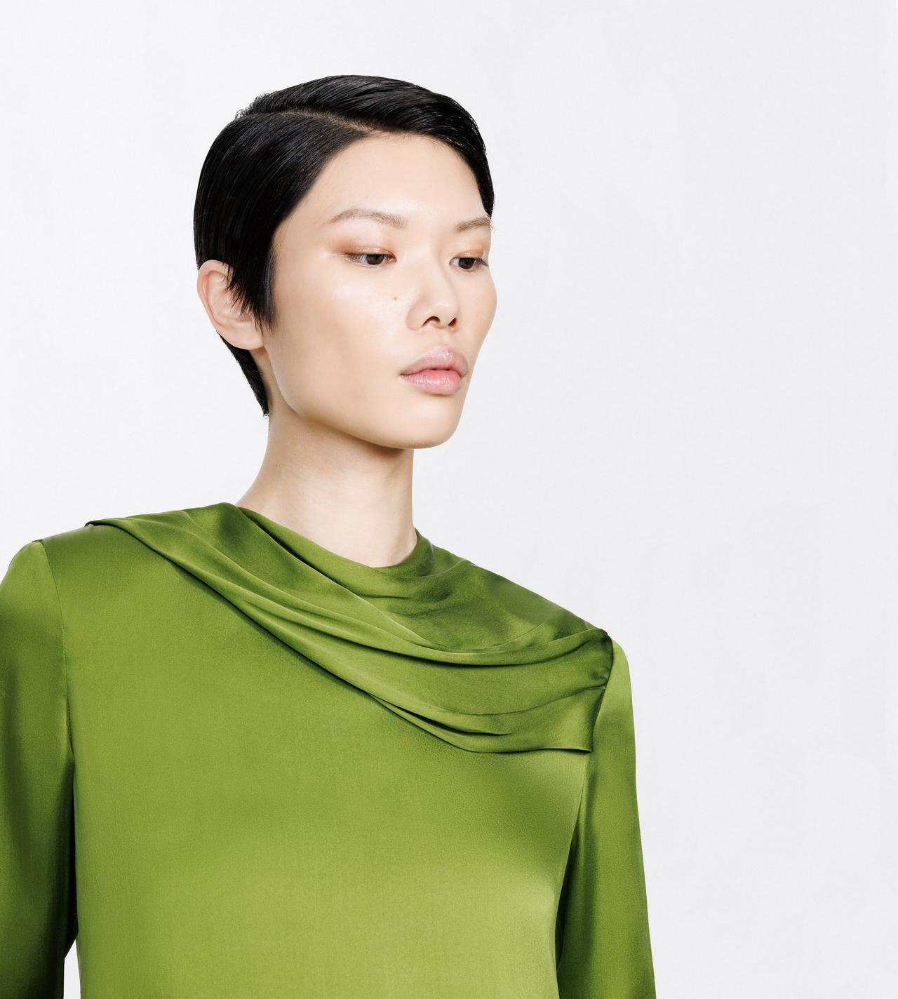 TOM FORD SILK LIME GREEN STONEWASHED SILK GEORGETTE LONG SLEEVE DRAPED COLLAR BLOUSE