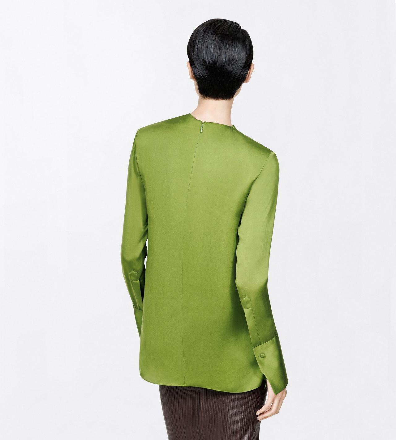 TOM FORD SILK LIME GREEN STONEWASHED SILK GEORGETTE LONG SLEEVE DRAPED COLLAR BLOUSE