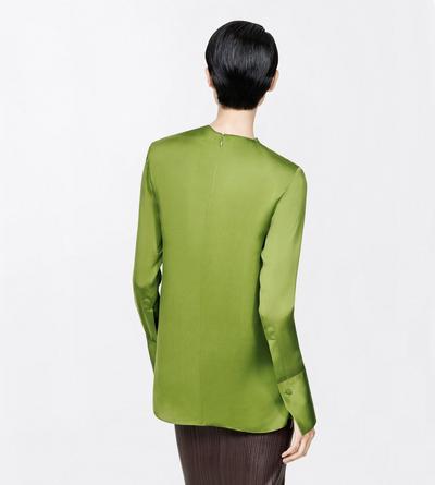 TOM FORD SILK LIME GREEN STONEWASHED SILK GEORGETTE LONG SLEEVE DRAPED COLLAR BLOUSE