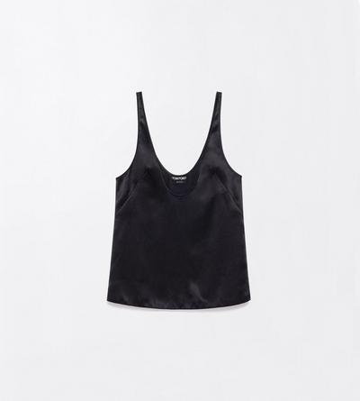 TOM FORD SILK BLACK PEACH-FEEL SILK SATIN LOW NECK TANK TOP