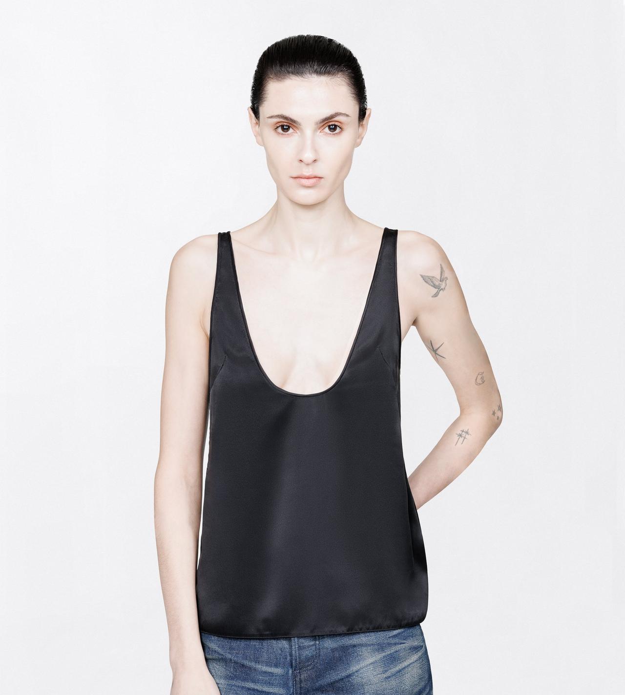 TOM FORD SILK BLACK PEACH-FEEL SILK SATIN LOW NECK TANK TOP