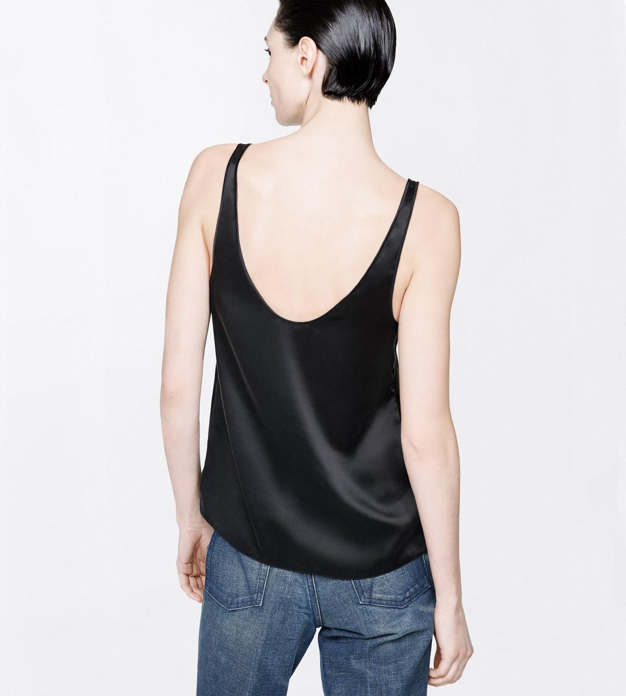 TOM FORD SILK BLACK PEACH-FEEL SILK SATIN LOW NECK TANK TOP