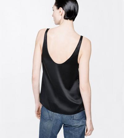 TOM FORD SILK BLACK PEACH-FEEL SILK SATIN LOW NECK TANK TOP