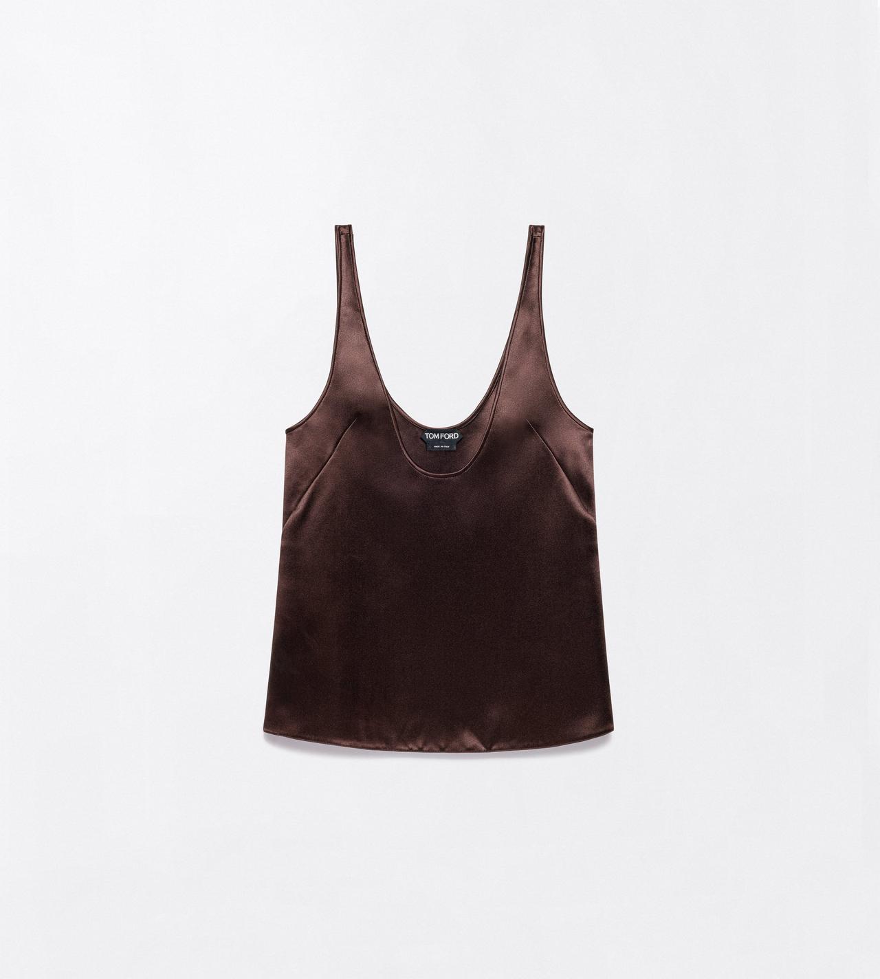 TOM FORD SILK CHOCOLATE SILK SATIN LOW NECK TANK TOP