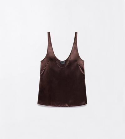 TOM FORD SILK CHOCOLATE SILK SATIN LOW NECK TANK TOP