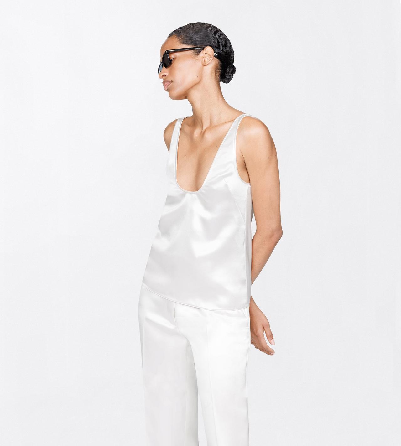 TOM FORD SILK OFF WHITE SILK SATIN LOW NECK TANK TOP
