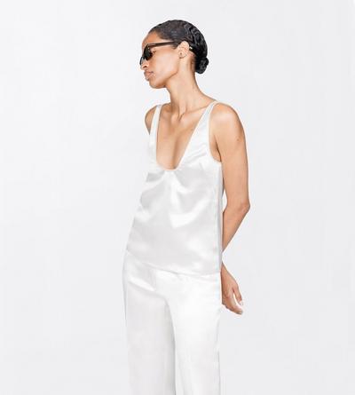 TOM FORD SILK OFF WHITE SILK SATIN LOW NECK TANK TOP