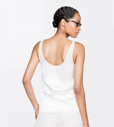 TOM FORD SILK OFF WHITE SILK SATIN LOW NECK TANK TOP