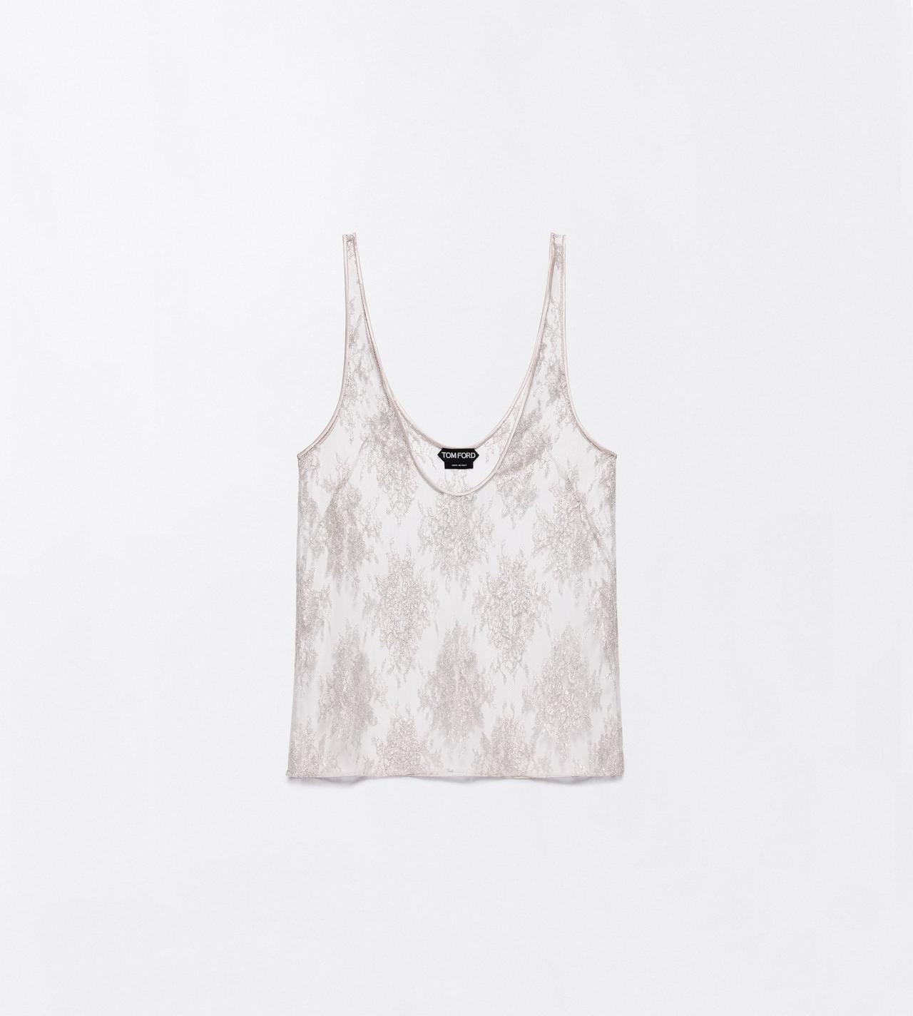 TOM FORD LACE SILVER FLORAL LAME LACE LACE LOW NECK TANK TOP