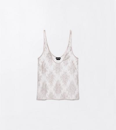 TOM FORD LACE SILVER FLORAL LAME LACE LACE LOW NECK TANK TOP