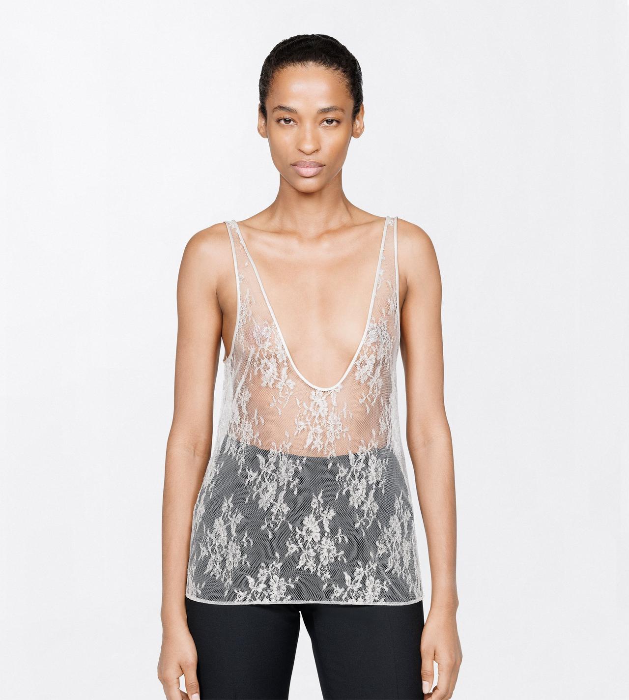 TOM FORD LACE SILVER FLORAL LAME LACE LACE LOW NECK TANK TOP