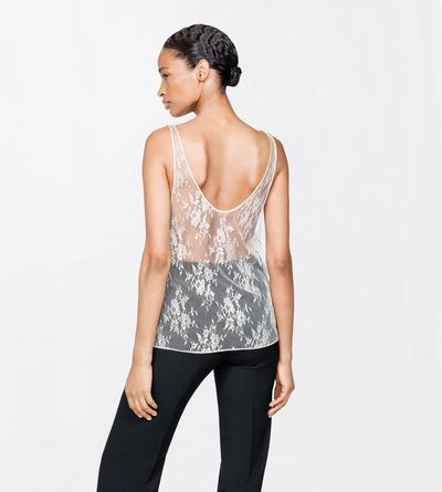 TOM FORD LACE SILVER FLORAL LAME LACE LACE LOW NECK TANK TOP