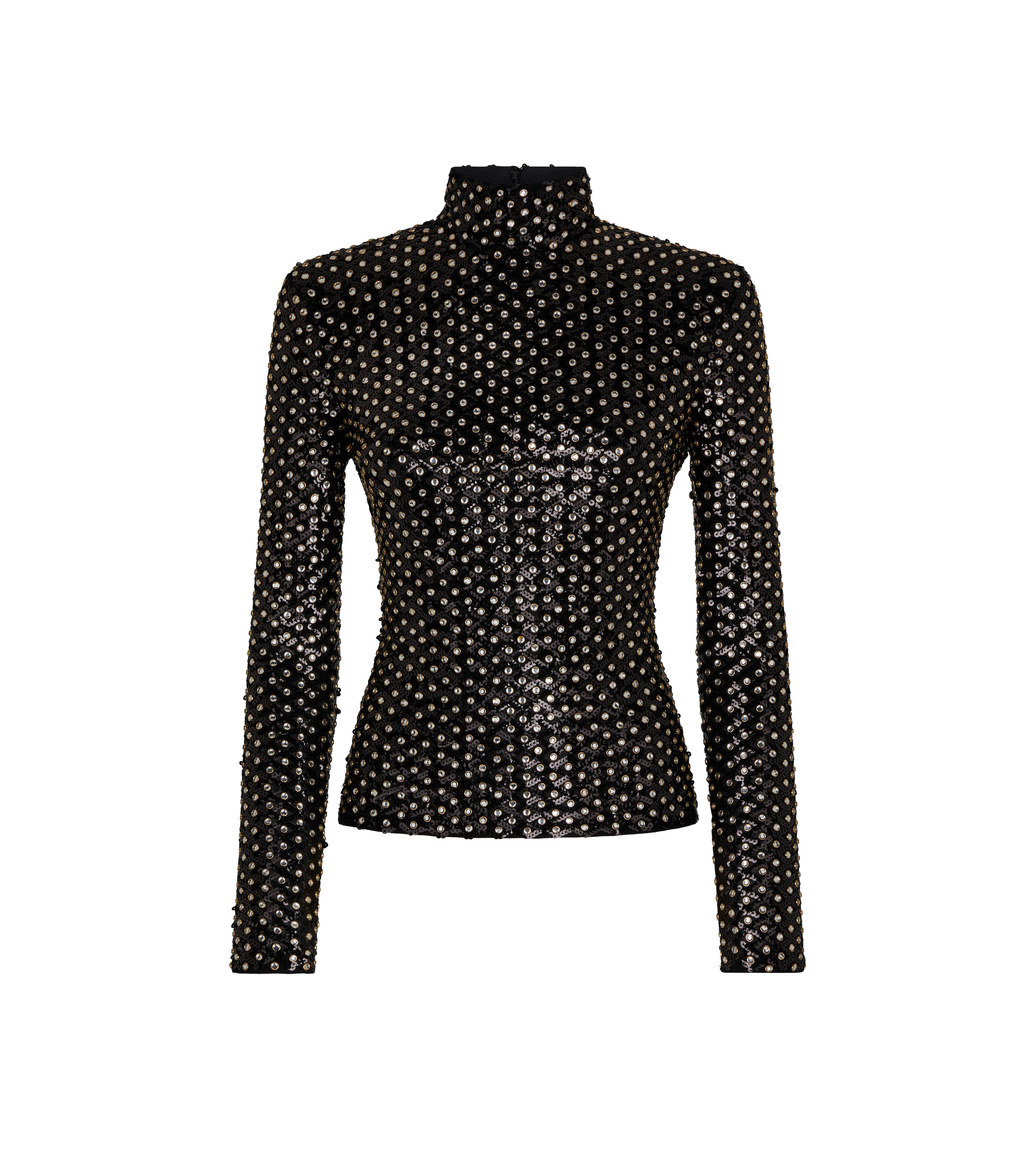 EMBROIDERED MOCK NECK TOP