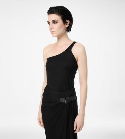 SILK BLEND RIB JERSEY ONE SHOULDER TOP image number 3