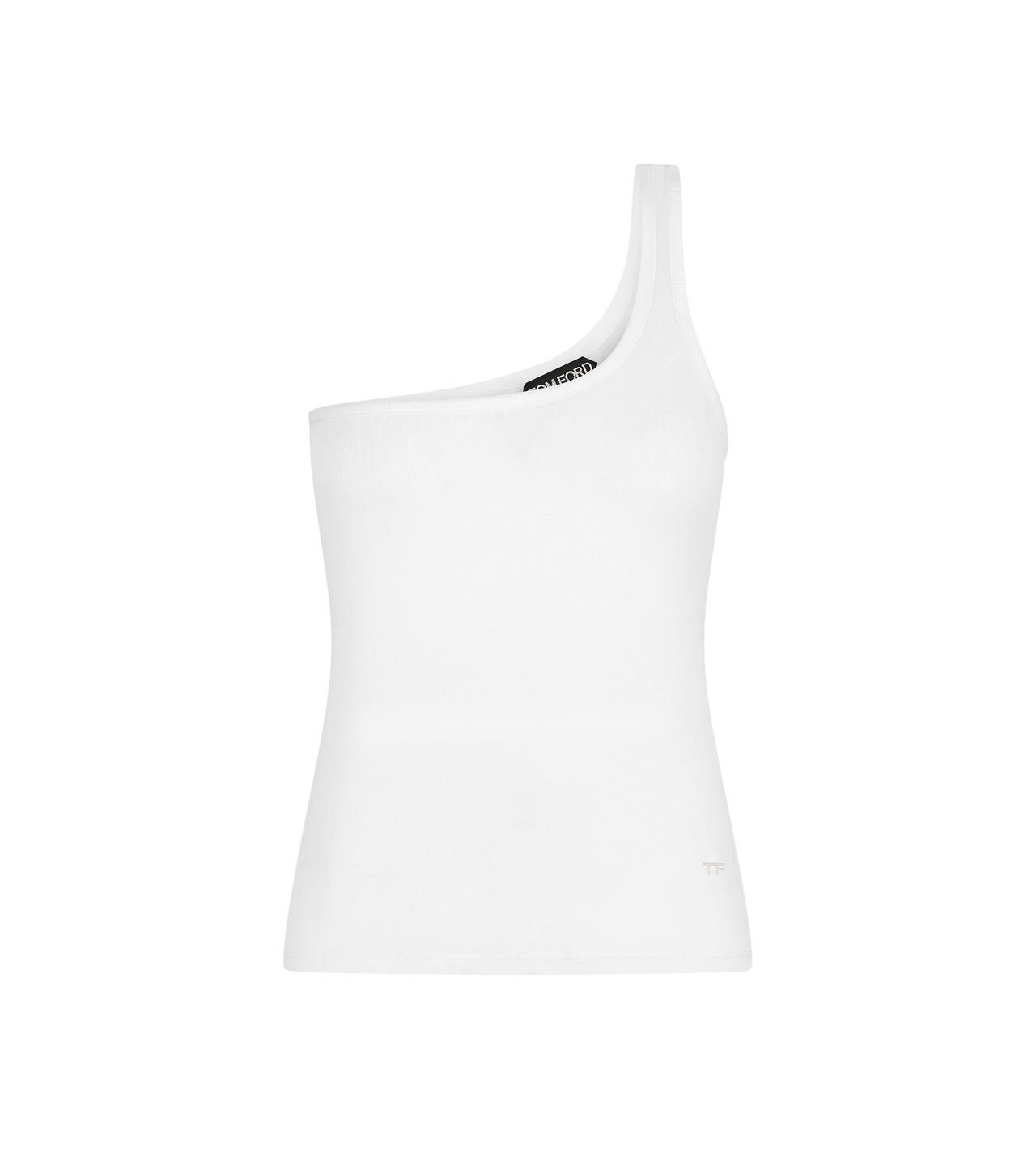 TOM FORD SILK BLEND OPTICAL WHITE SILK BLEND RIB JERSEY ONE SHOULDER TOP