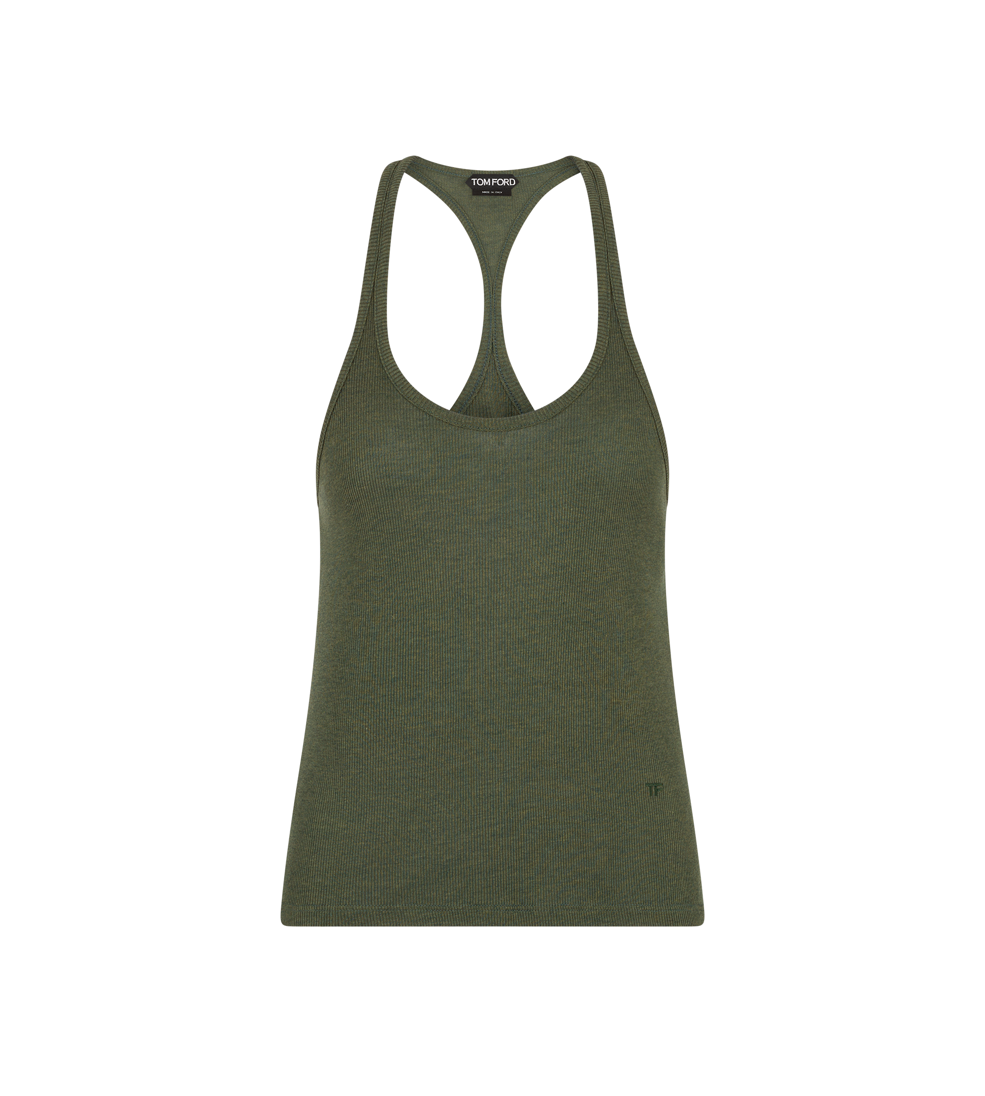 SILK BLEND RIB JERSEY TANK TOP WITH TONAL TF EMBROIDERED LOGO