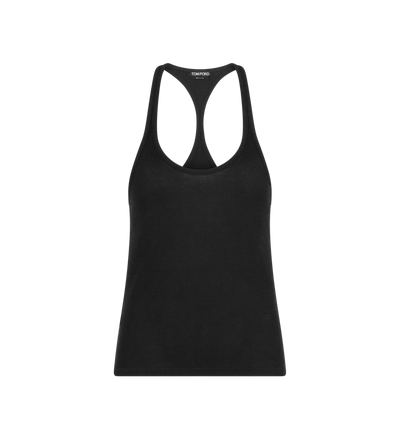 SILK BLEND RIB JERSEY TANK TOP WITH TONAL TF EMBROIDERED LOGO