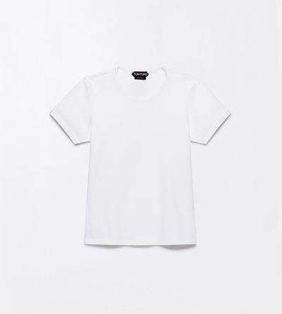 TOM FORD COTTON WHITE COTTON JERSEY BOYFRIEND T-SHIRT WITH ELONGATED T EMBROIDERED LOGO