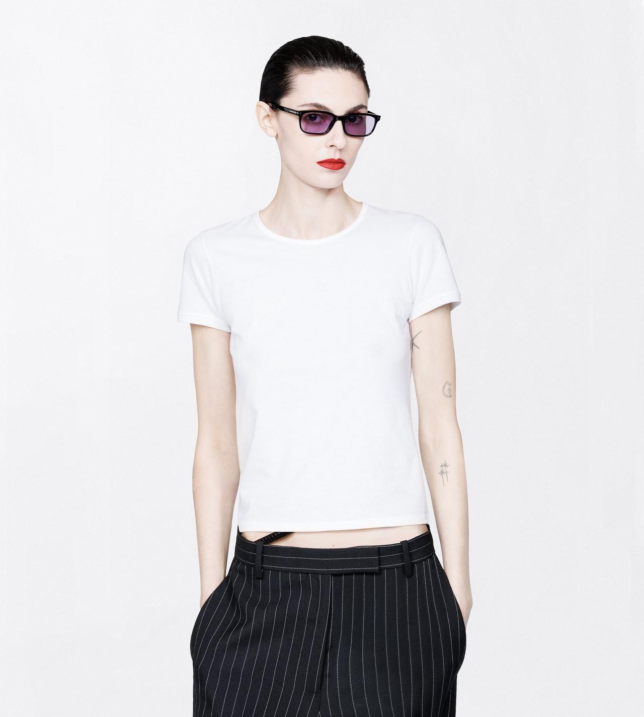 TOM FORD COTTON WHITE COTTON JERSEY BOYFRIEND T-SHIRT WITH ELONGATED T EMBROIDERED LOGO