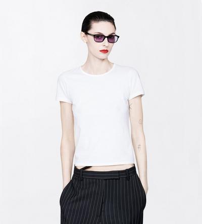 TOM FORD COTTON WHITE COTTON JERSEY BOYFRIEND T-SHIRT WITH ELONGATED T EMBROIDERED LOGO