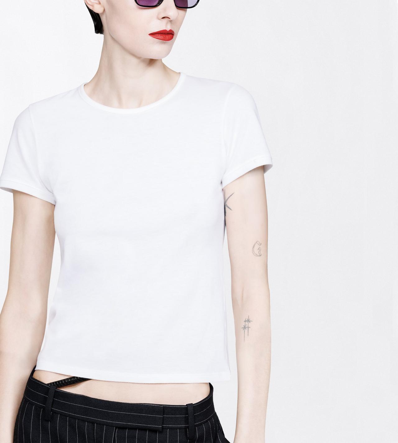 TOM FORD COTTON WHITE COTTON JERSEY BOYFRIEND T-SHIRT WITH ELONGATED T EMBROIDERED LOGO