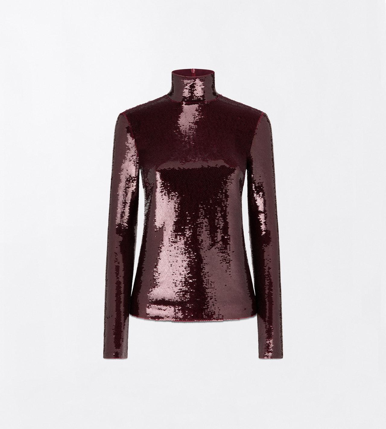TOM FORD EMBROIDERY MAROON LANG&Auml;RMLIGES ROLLKRAGENOBERTEIL MIT PAILLETTENSTICKEREI