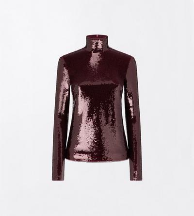 TOM FORD EMBROIDERY MAROON LANG&Auml;RMLIGES ROLLKRAGENOBERTEIL MIT PAILLETTENSTICKEREI