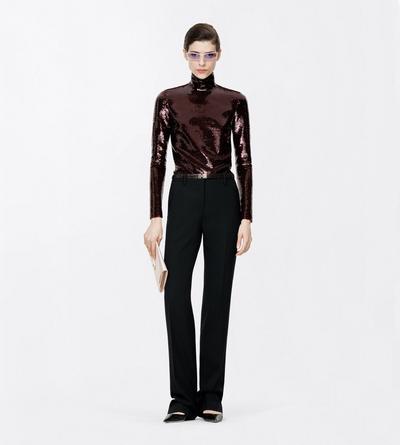 TOM FORD EMBROIDERY MAROON LANG&Auml;RMLIGES ROLLKRAGENOBERTEIL MIT PAILLETTENSTICKEREI