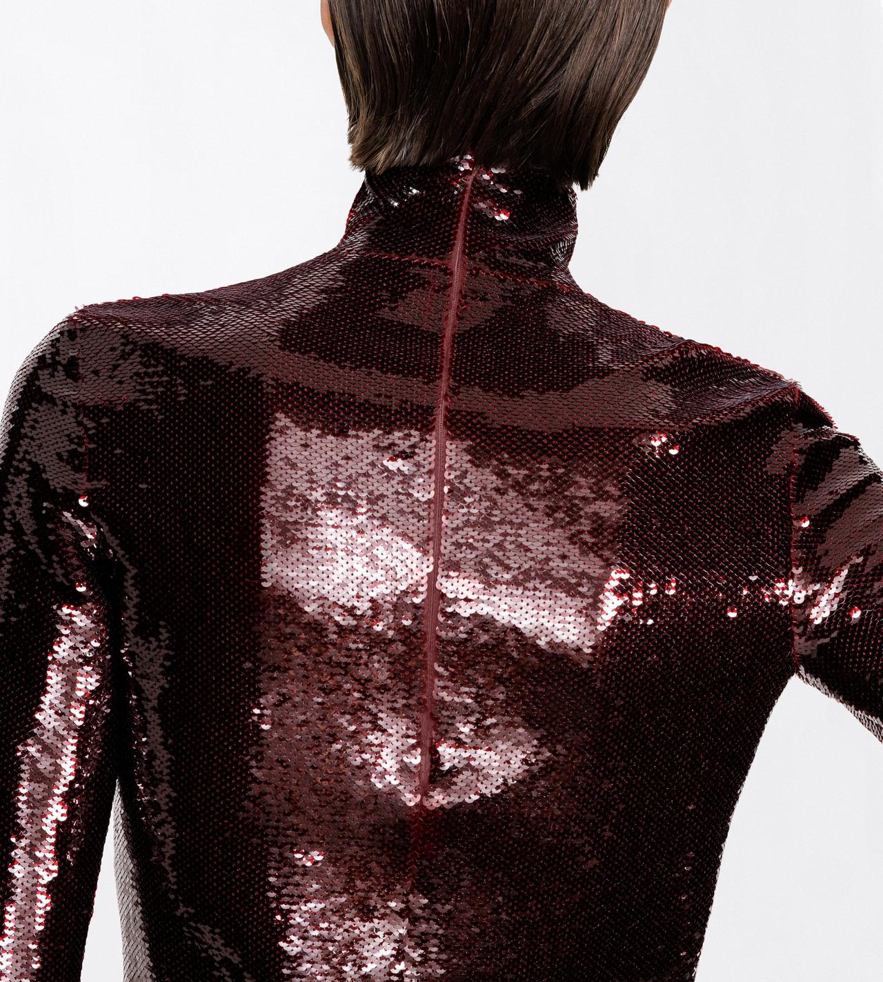 TOM FORD EMBROIDERY MAROON LANG&Auml;RMLIGES ROLLKRAGENOBERTEIL MIT PAILLETTENSTICKEREI