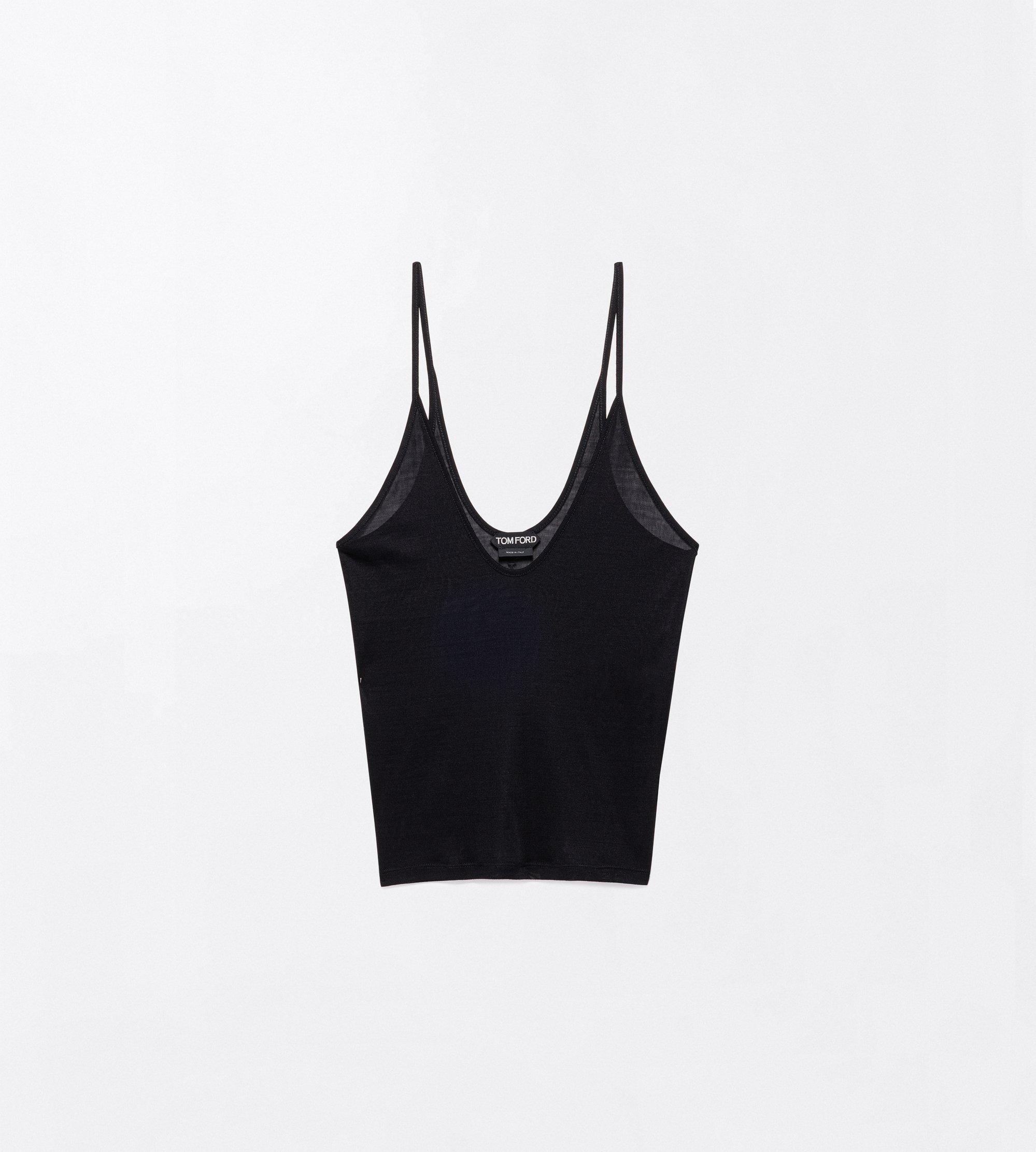 MICRO-RIB SILK JERSEY SCOOPED TANK TOP WITH ELONGATED T EMBROIDERED LOGO