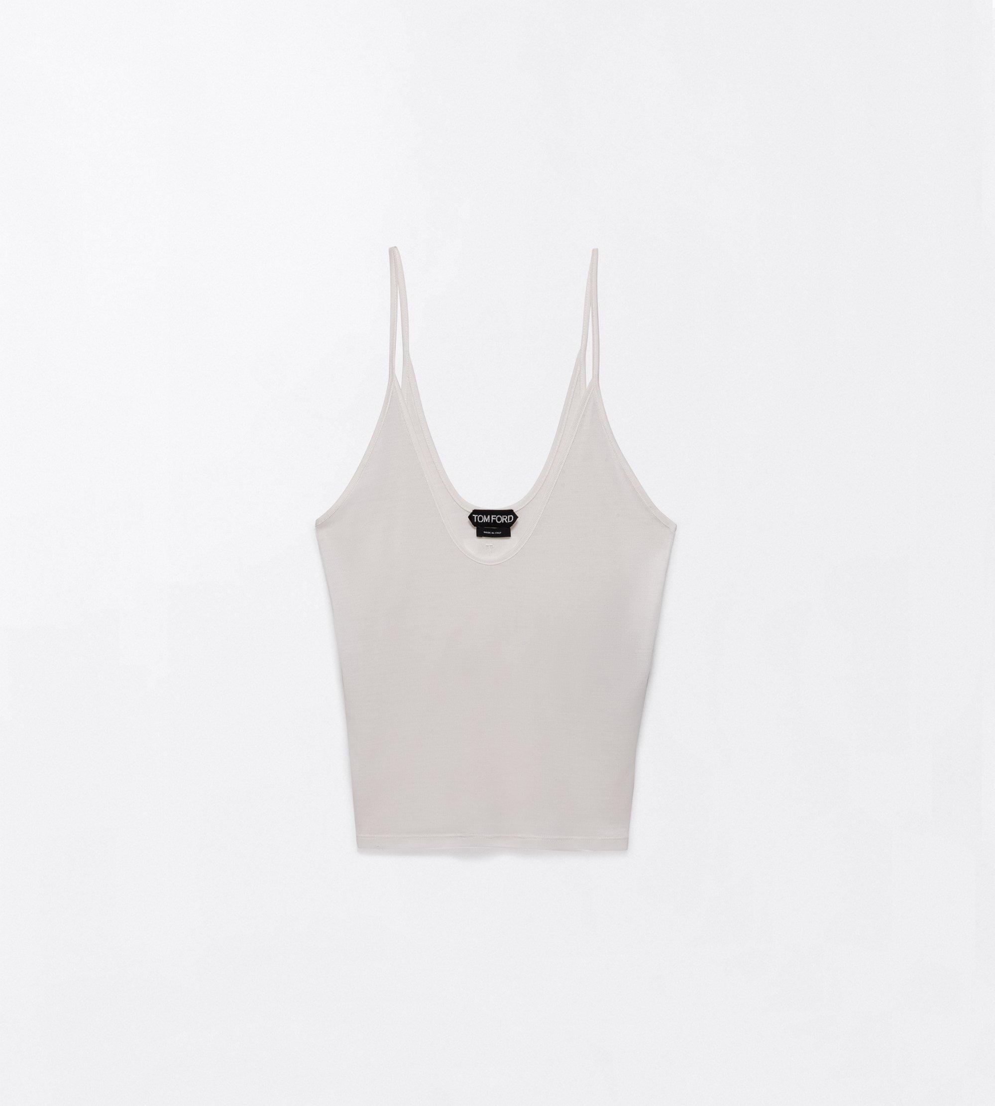 MICRO-RIB SILK JERSEY SCOOPED TANK TOP WITH ELONGATED T EMBROIDERED LOGO