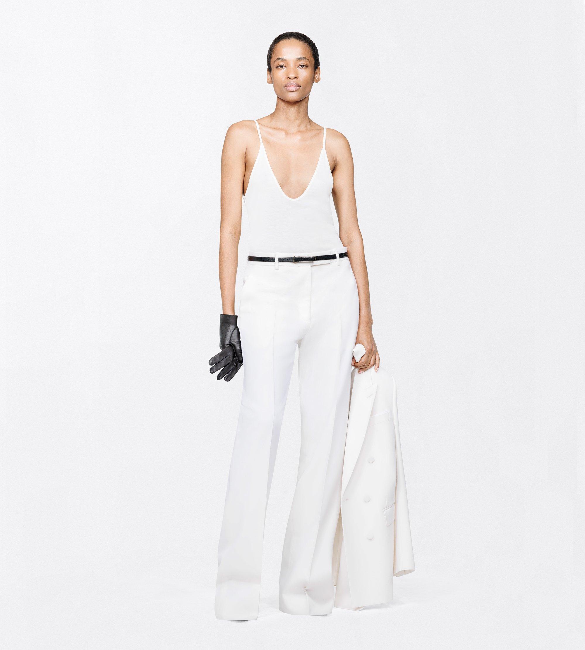 MICRO-RIB SILK JERSEY SCOOPED TANK TOP WITH ELONGATED T EMBROIDERED LOGO