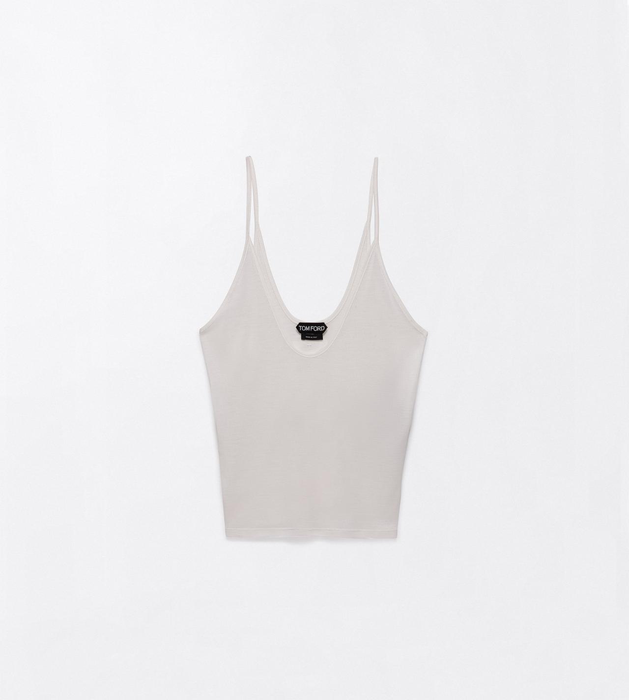 TOM FORD SILK OFF WHITE MICRO-RIB SILK JERSEY SCOOPED TANK TOP WITH ELONGATED T EMBROIDERED LOGO