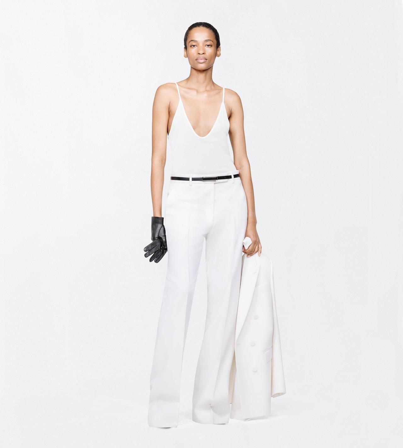 TOM FORD SILK OFF WHITE MICRO-RIB SILK JERSEY SCOOPED TANK TOP WITH ELONGATED T EMBROIDERED LOGO